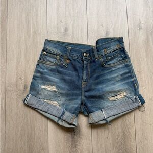 R13 Blue Distressed Jean Shorts. Size 27, run small, would fit 25,26